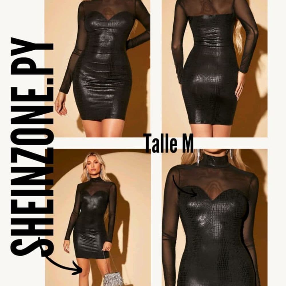 VESTIDO CORTO NEGRO RELIEVE DE COCODRILO TALLE M