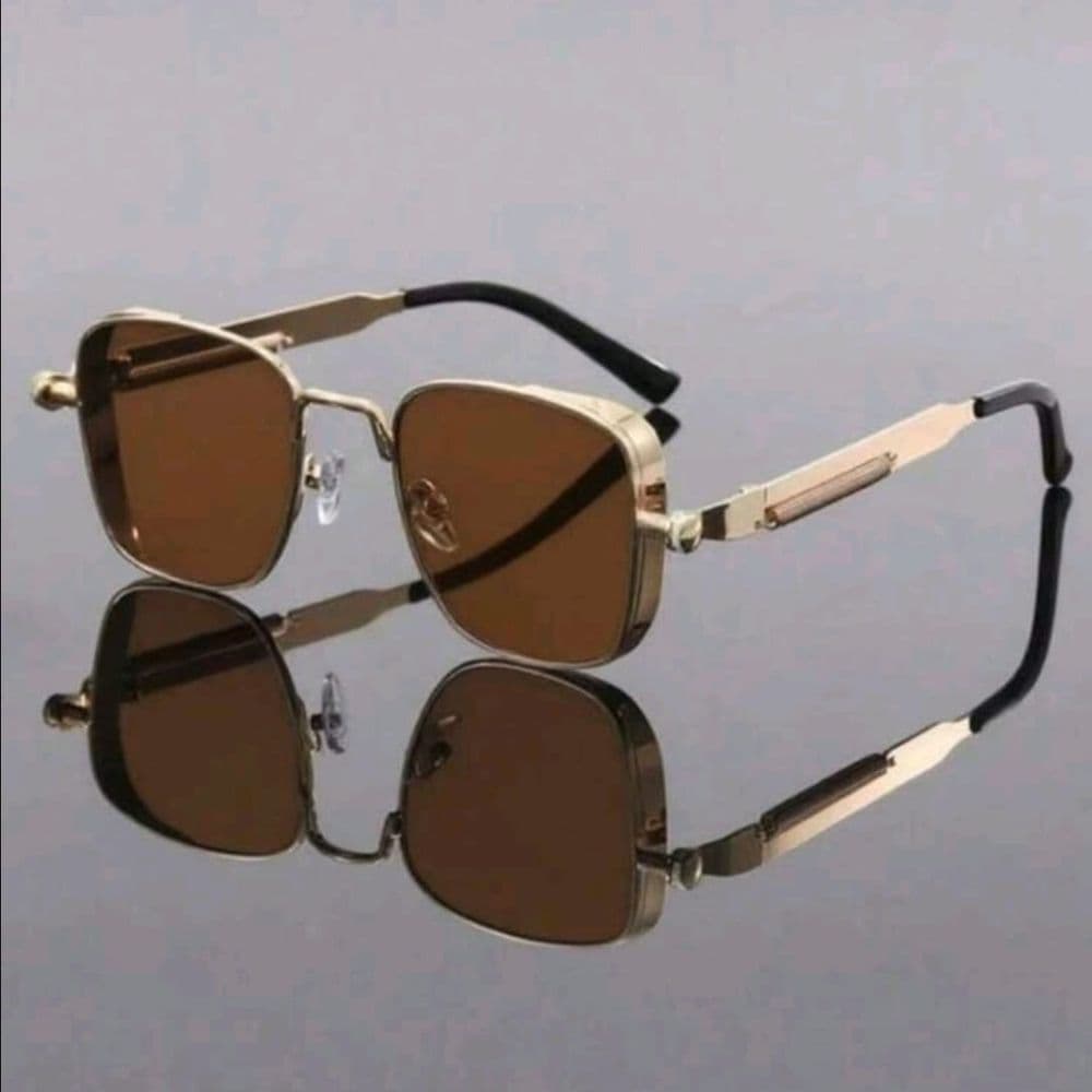 GAFAS STEAMPUNK CUADRADAS MARRON TE Y DORADO