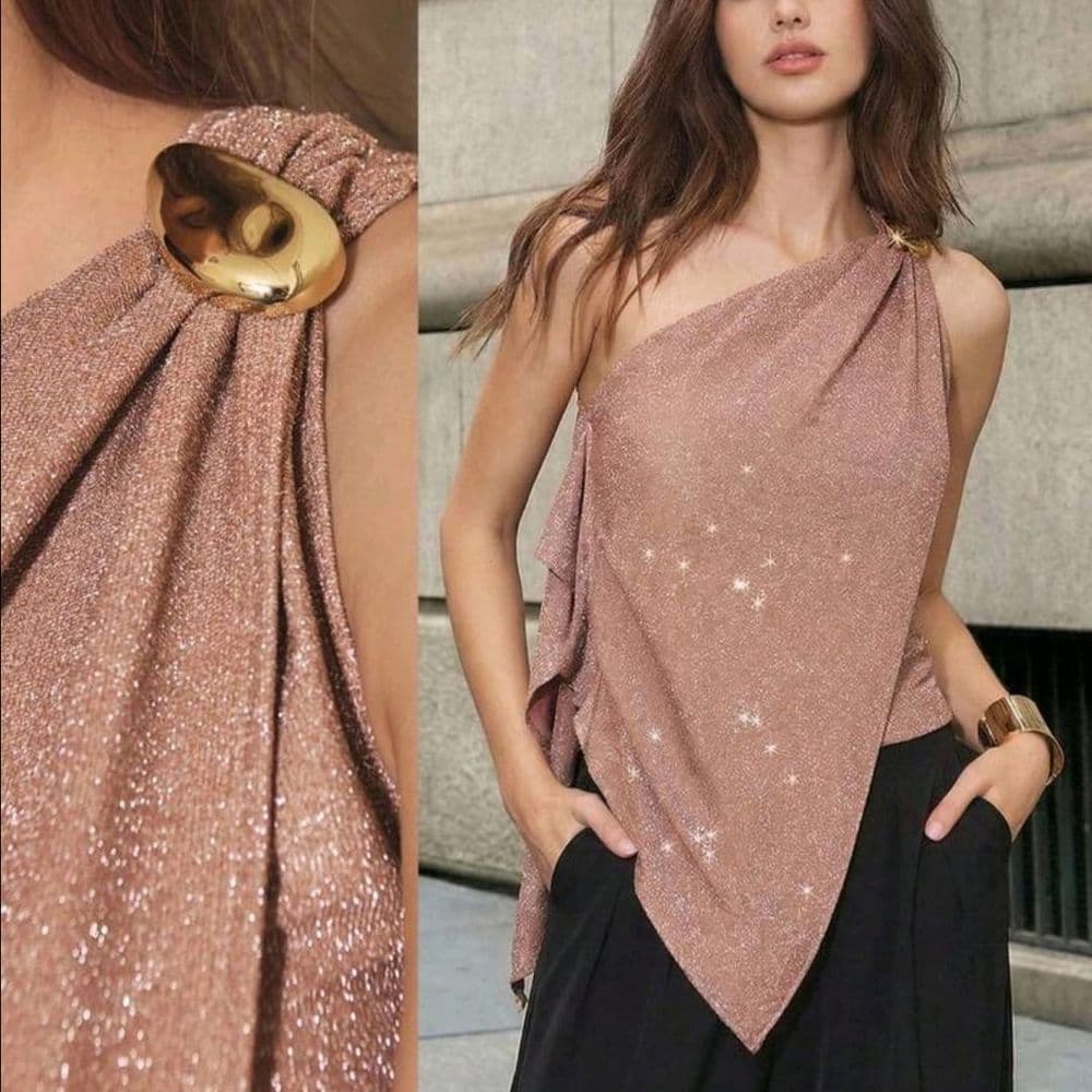 BLUSA BRILLOSA ROSA TALLE G