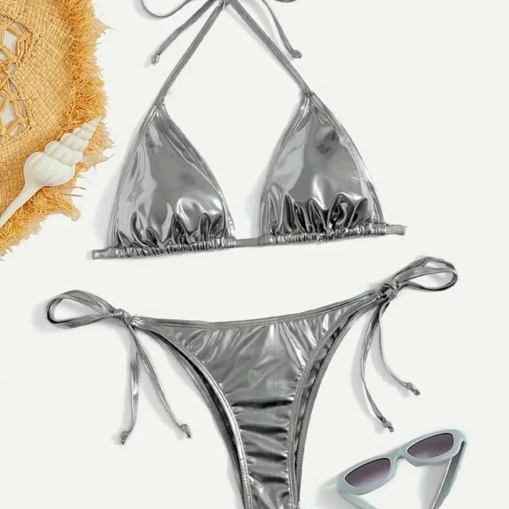 BIKINI 2 PIEZAS METALIZADO PLATEADO TALLE G