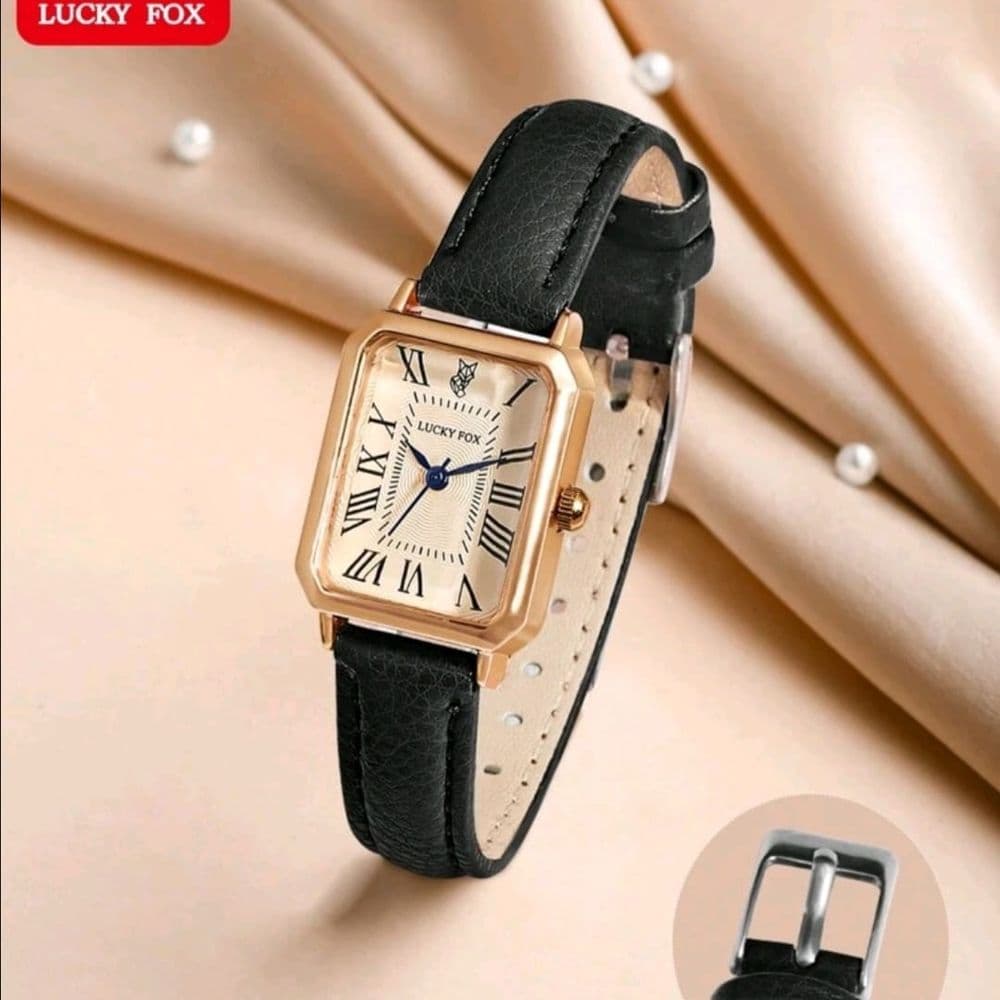 SET DE RELOJ PARA DAMA CUERO PU NEGRO CON PULSERA (INLUYE CAJA Y TARJETA)