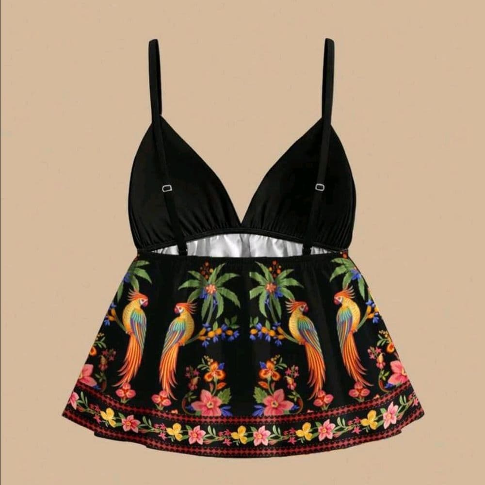 BLUSA DE TIRANTES NEGRO CON ESTAMPADO TALLE M