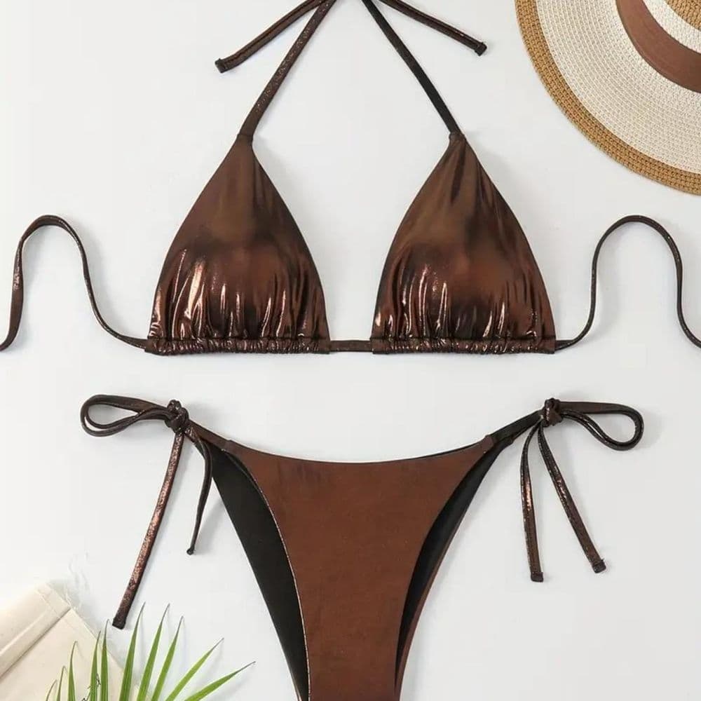 BIKINI 2 PIEZAS MARRON COBRE METALIZADO TALLE P