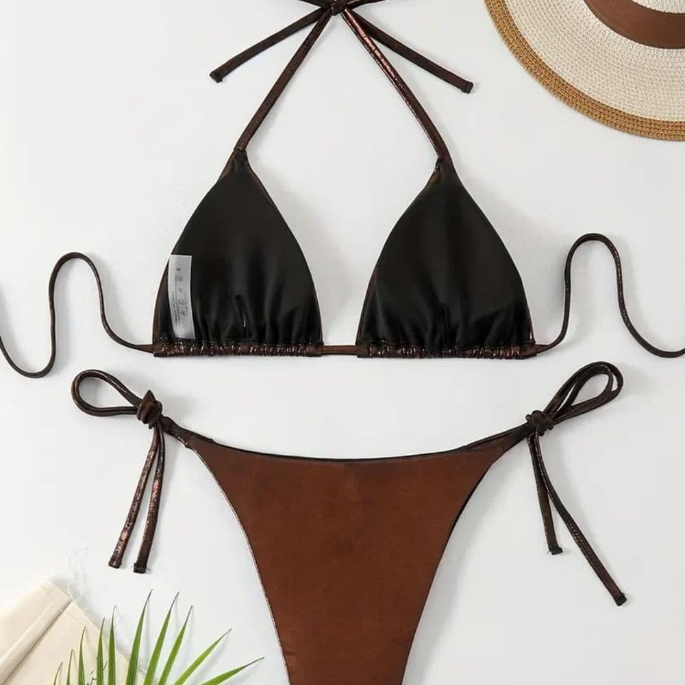 BIKINI 2 PIEZAS MARRON COBRE METALIZADO TALLE P